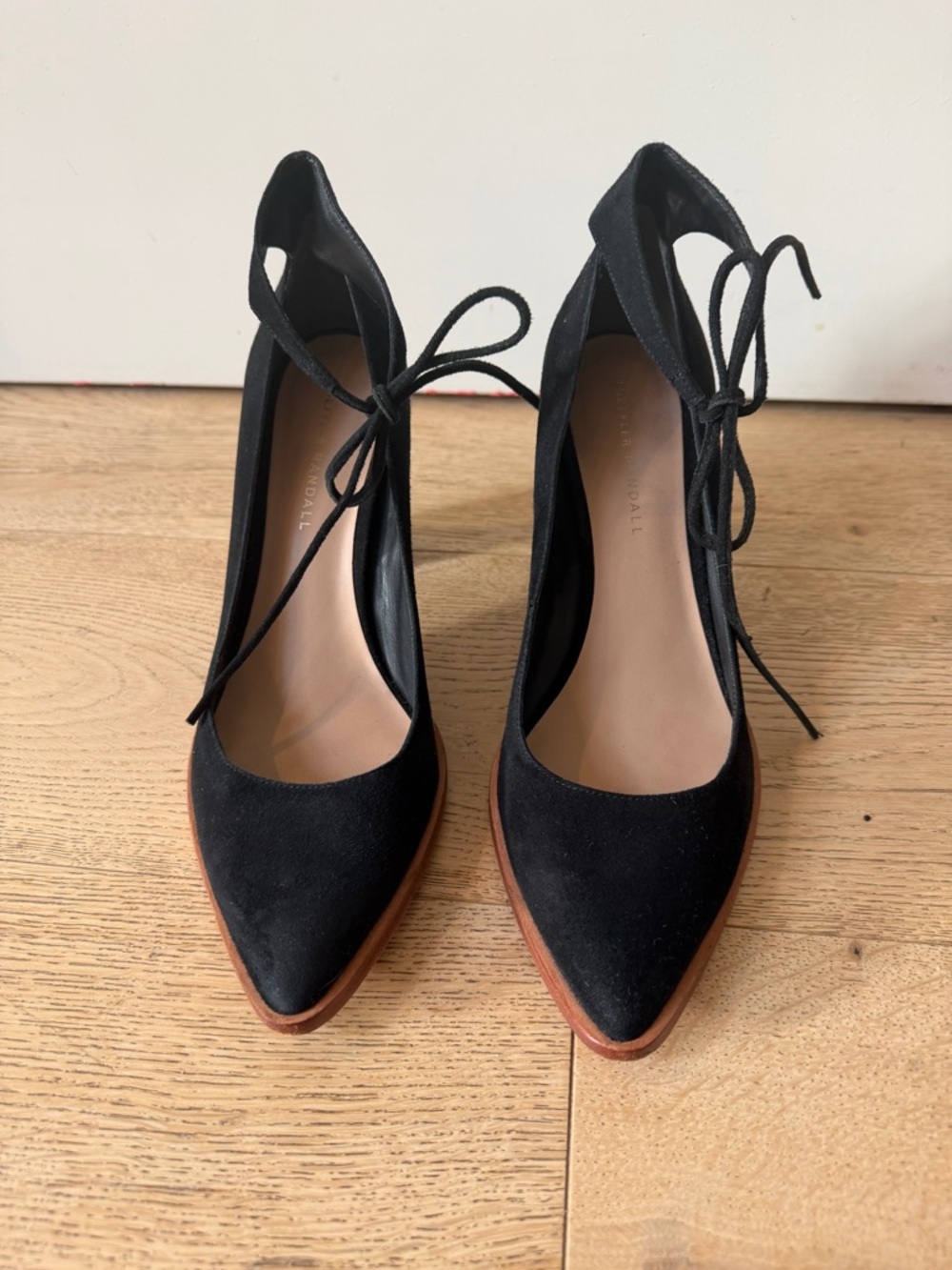 Loeffler Randall Black Suede Pointed Lace-Up Pumps